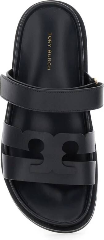 TORY BURCH Zwarte Leren Logo Sandalen Vrouw Black Dames