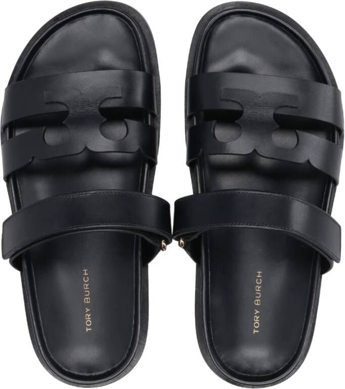 Tory Burch Zwarte leren sandalen met Double-T inleg