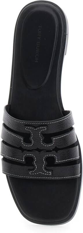 Tory Burch Zwarte leren sandalen met dubbele T-motief