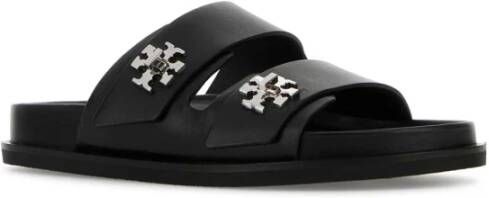 Tory Burch Zwarte Leren Sandalen Slippers