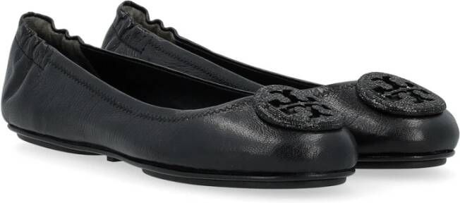 TORY BURCH Zwarte Minnie Leren Ballerina Black Dames