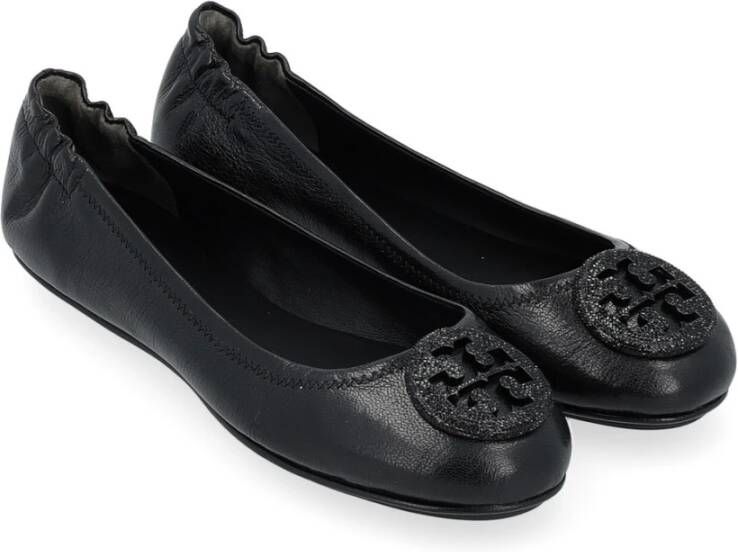 TORY BURCH Zwarte Minnie Leren Ballerina Black Dames