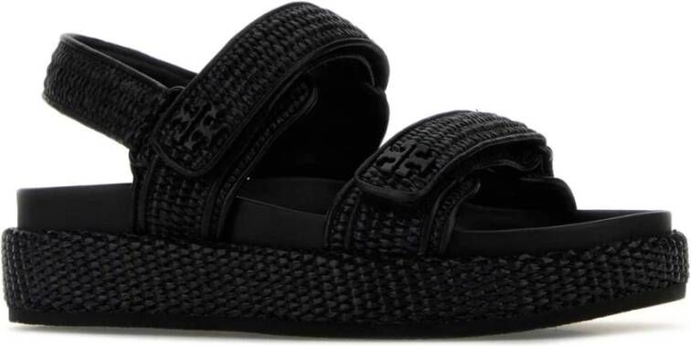 Tory Burch Zwarte Raffia Kira Sandalen