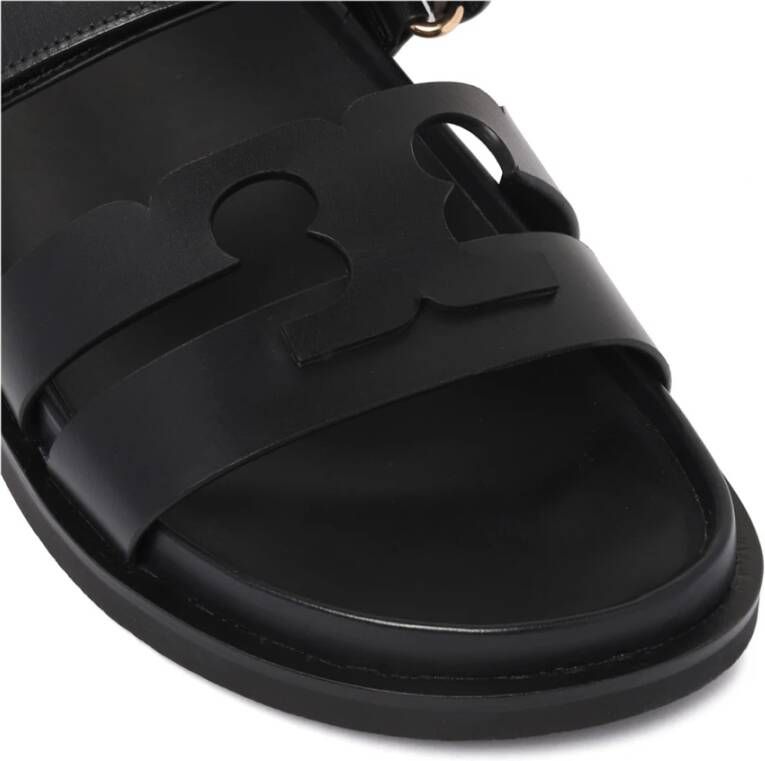 Tory Burch Zwarte Slide Sandalen met Logo Applicatie