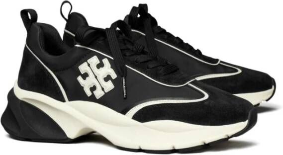 TORY BURCH Zwarte Sneakers Kleurblok Ontwerp Dubbele T Black Dames