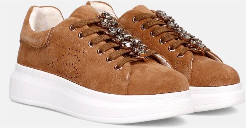 Tosca Blu Beige Suède Damessneakers met Strass-accessoires Beige Dames