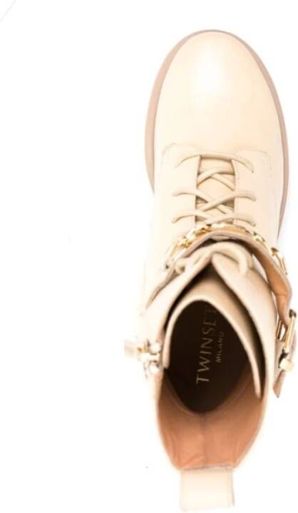 Twinset Beige Leren Veterschoenen Beige Dames