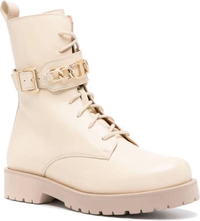 Twinset Beige Leren Veterschoenen Beige Dames