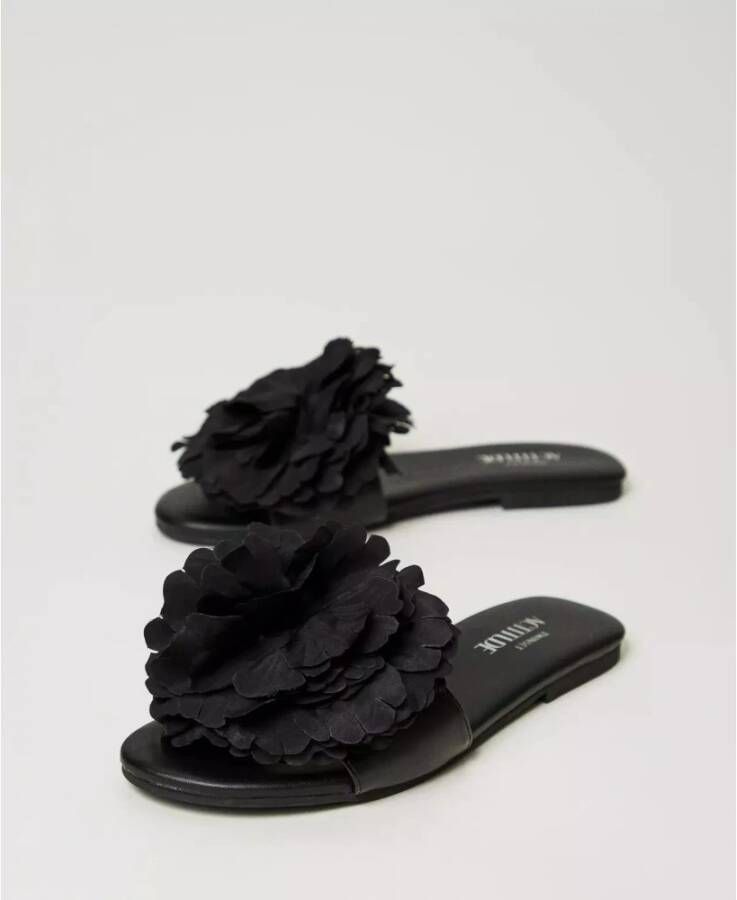 Twinset Bloemen Slide Sandalen Black Dames