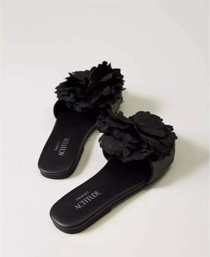 Twinset Bloemen Slide Sandalen Black Dames