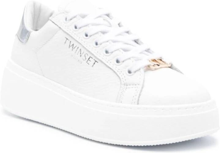 Twinset Witte Leren Sneakers met Logo Print White Dames