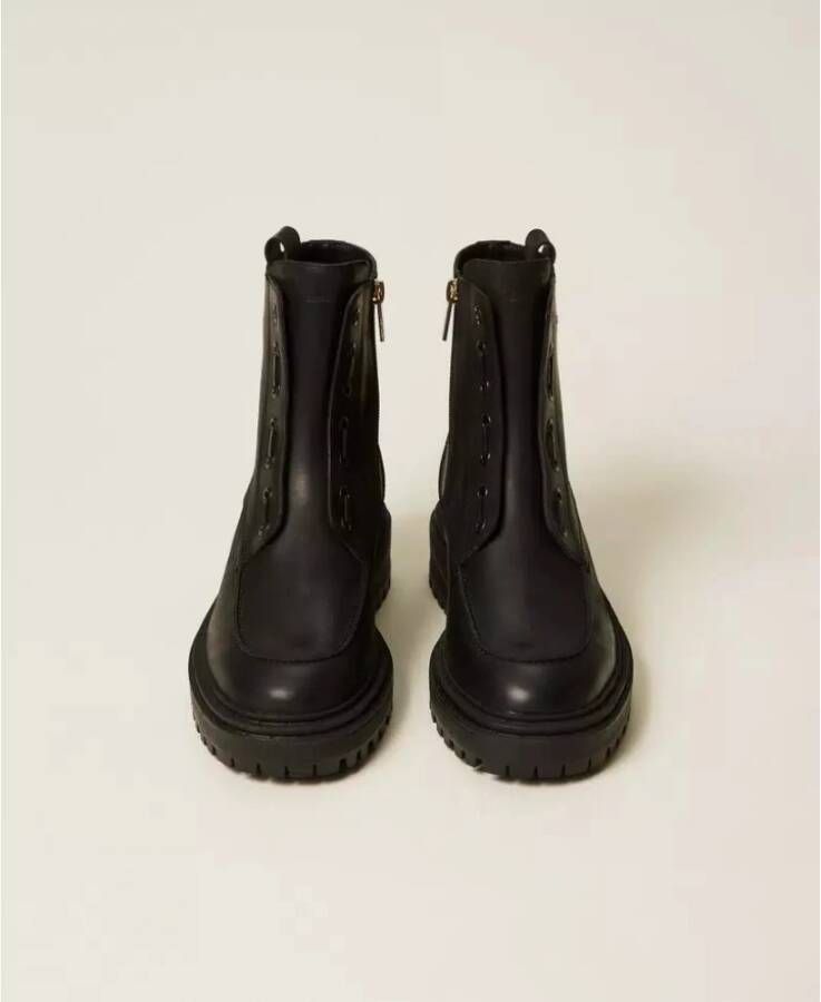 Twinset Chunky leren laarzen met logo