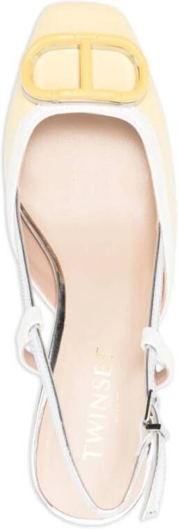 Twinset Gele Slingback Sandalen met Logo Plaque Beige Dames