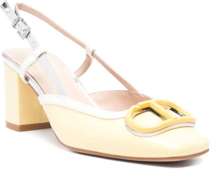 Twinset Gele Slingback Sandalen met Logo Plaque Beige Dames
