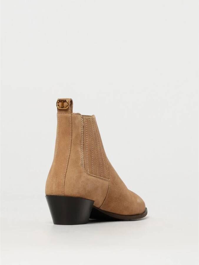 Twinset Kameel Leren Enkellaarzen