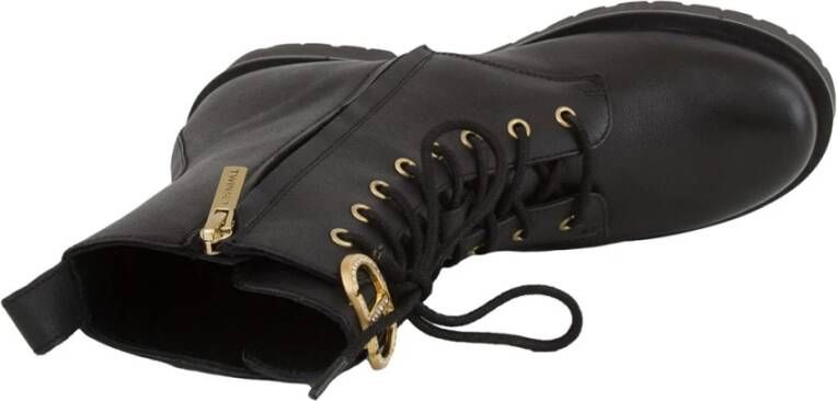 Twinset Leren Enkellaars met Ovaal T en Strass Black Dames