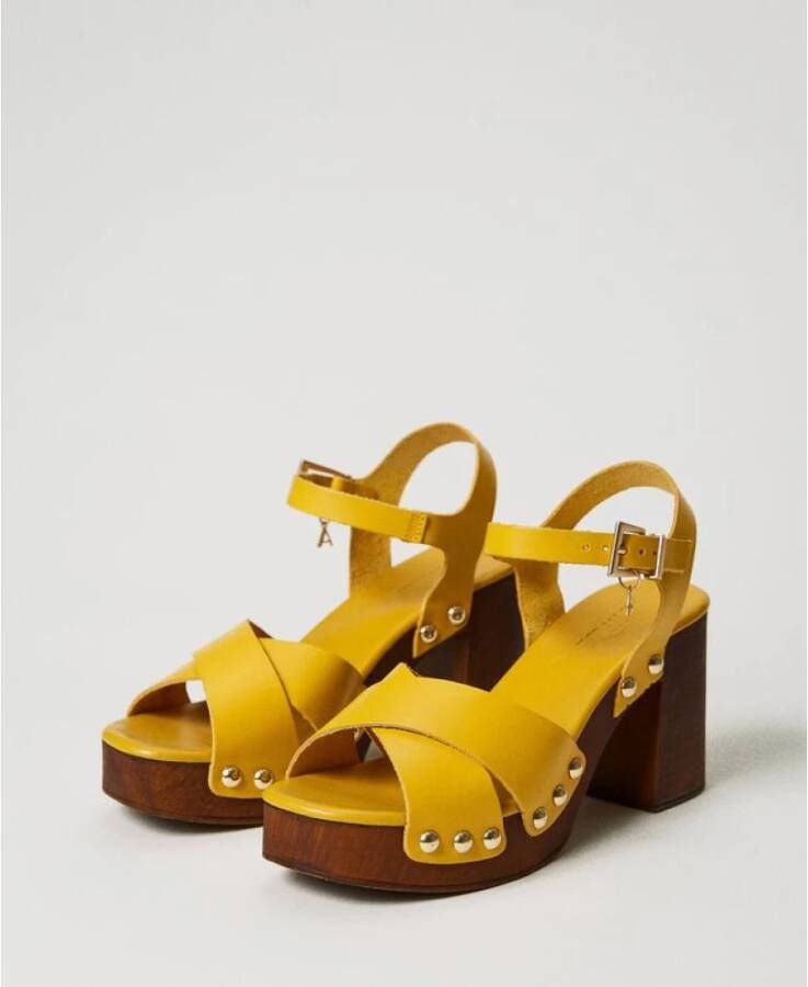 Twinset Leren Klompsandalen Yellow Dames