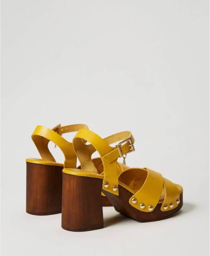 Twinset Leren Klompsandalen Yellow Dames