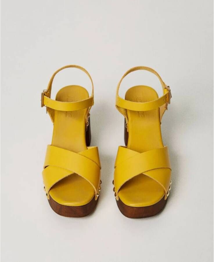 Twinset Leren Klompsandalen Yellow Dames