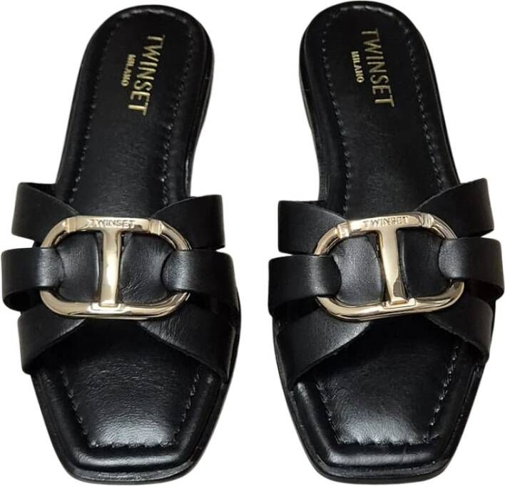 Twinset Leren Slidesandalen met Ovaal Detail