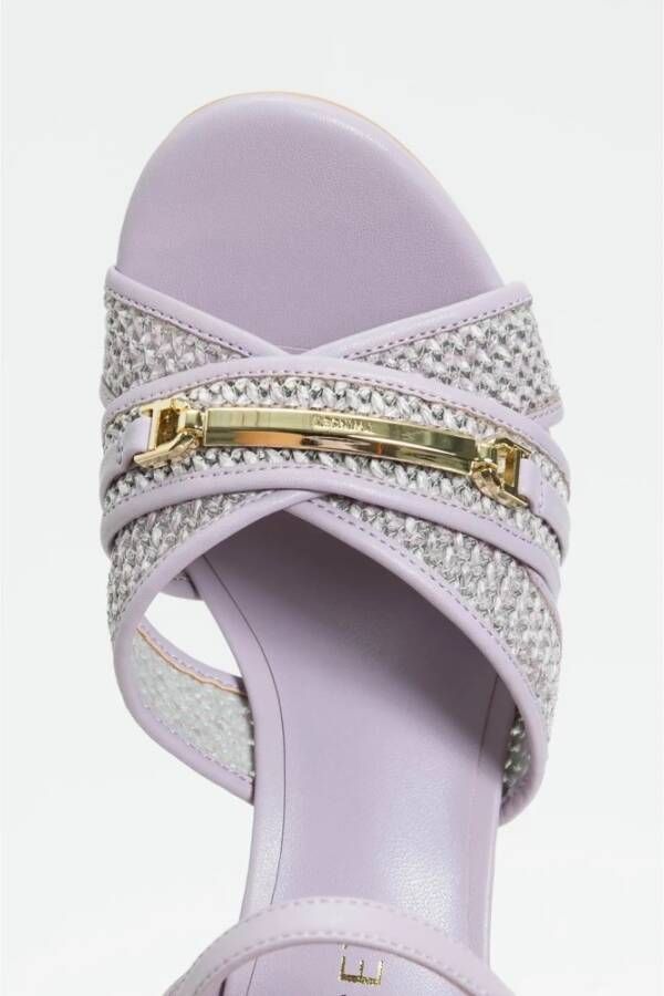 Twinset Paarse Raffia Hoge Hak Sandalen