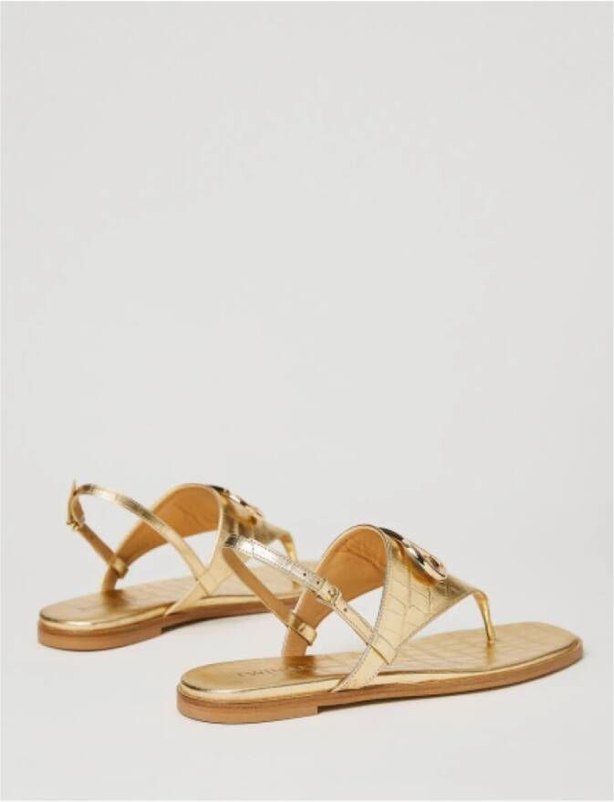 Twinset Platte leren lamé sandalen met verstelbare band Yellow Dames