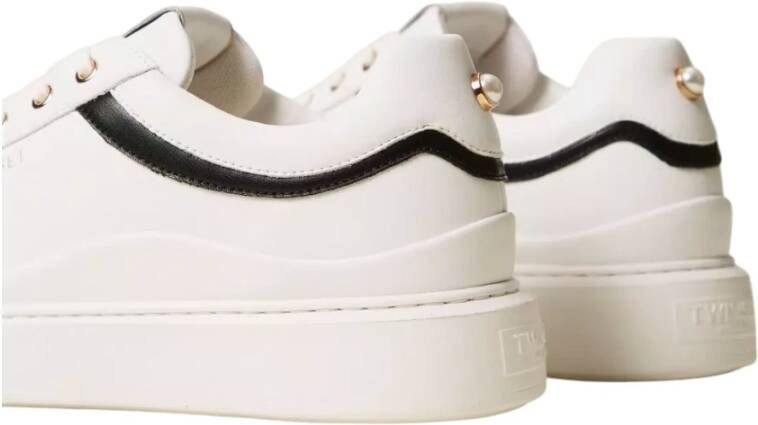 Twinset Witte leren sneakers met zijdetail