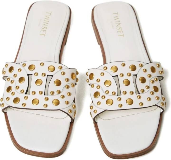 Twinset Witte Stud Sandalen Vierkante Neus