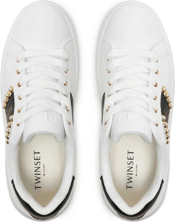 Twinset Witte Veterschoenen met Gouden Details White Dames