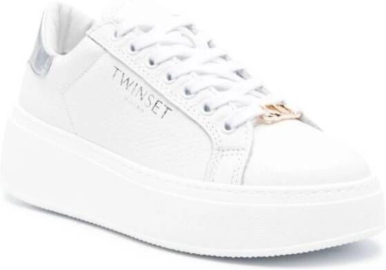 Twinset Witte Zilveren Leren Sneakers White Dames