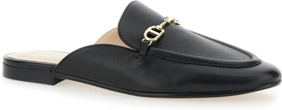 Twinset Zwarte Leren Logo Plaque Muilen Black Dames