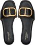 Twinset Zwarte Leren Slide Sandalen met Metalen Ovalen T Logo Black Dames - Thumbnail 3