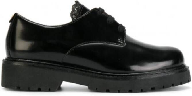 Twinset Zwarte leren veterschoenen met kant Black Dames