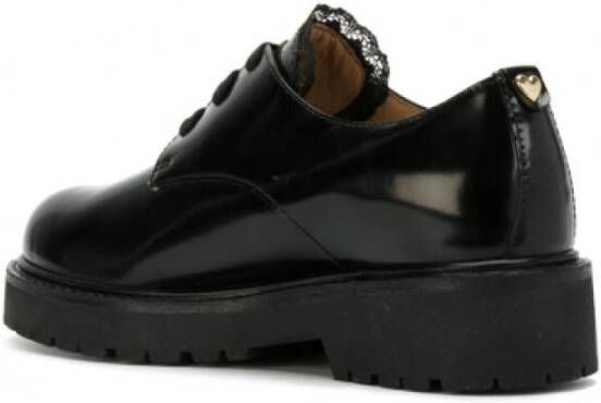 Twinset Zwarte leren veterschoenen met kant Black Dames