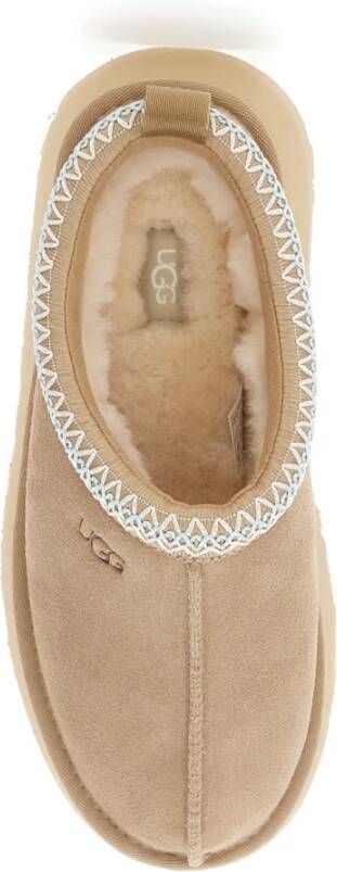 UGG Beige Suède Plateau Sandalen met Schapenvacht Voering