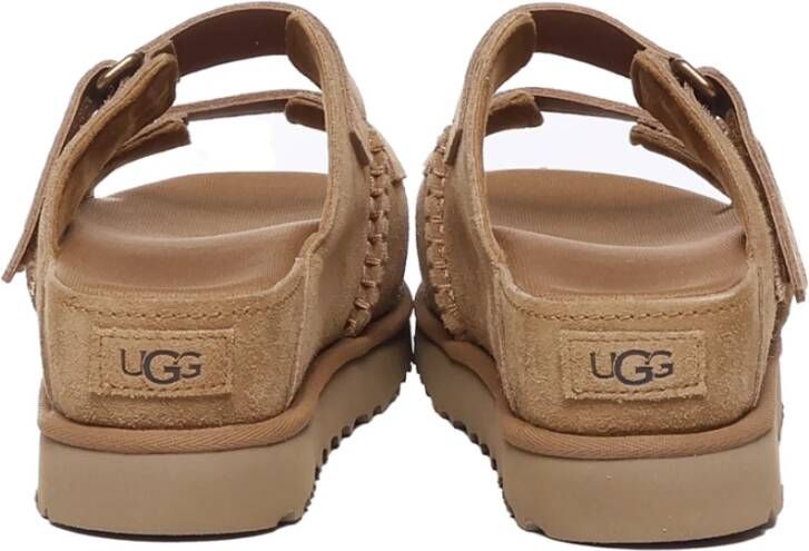 Ugg Beige Suède Dubbele Gesp Sandalen Beige Dames