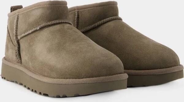 Ugg Grijze Leren Shearling Enkellaarzen Grijs Dames