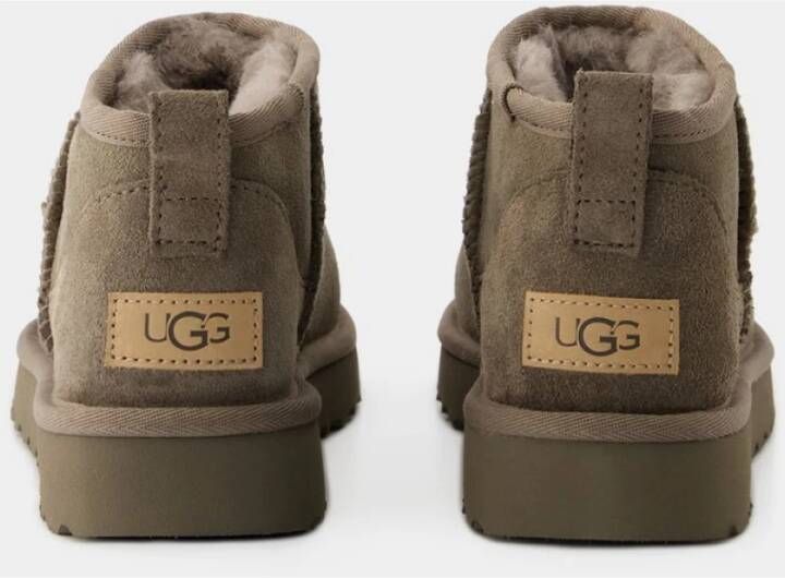 Ugg Grijze Leren Shearling Enkellaarzen Grijs Dames