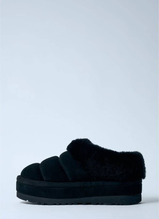 Ugg Shearling Platform Pantoffels met Gewatteerde Kraag Black Dames