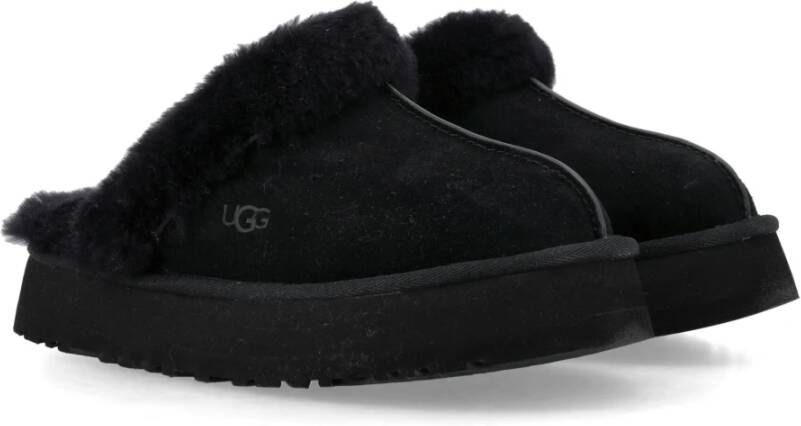 UGG Pantoffels Dames Sloffen Instappers Suède Harde zool Dichte hiel Disquette Zwart - Foto 12
