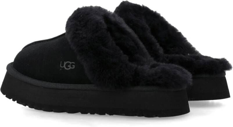 UGG Pantoffels Dames Sloffen Instappers Suède Harde zool Dichte hiel Disquette Zwart - Foto 13