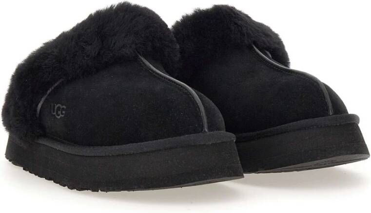 UGG Pantoffels Dames Sloffen Instappers Suède Harde zool Dichte hiel Disquette Zwart - Foto 11