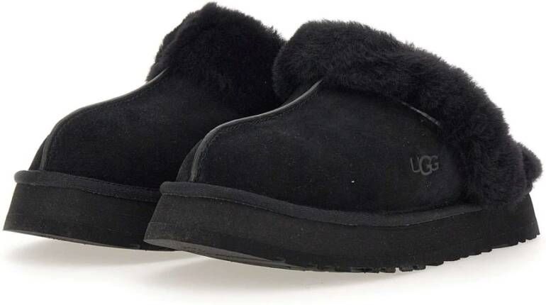 UGG Pantoffels Dames Sloffen Instappers Suède Harde zool Dichte hiel Disquette Zwart - Foto 13