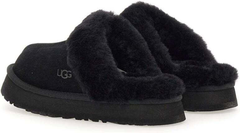 UGG Pantoffels Dames Sloffen Instappers Suède Harde zool Dichte hiel Disquette Zwart - Foto 14
