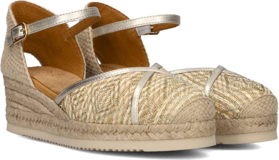 Unisa Beige Espadrilles met Raffia en Gouden Details Beige Dames