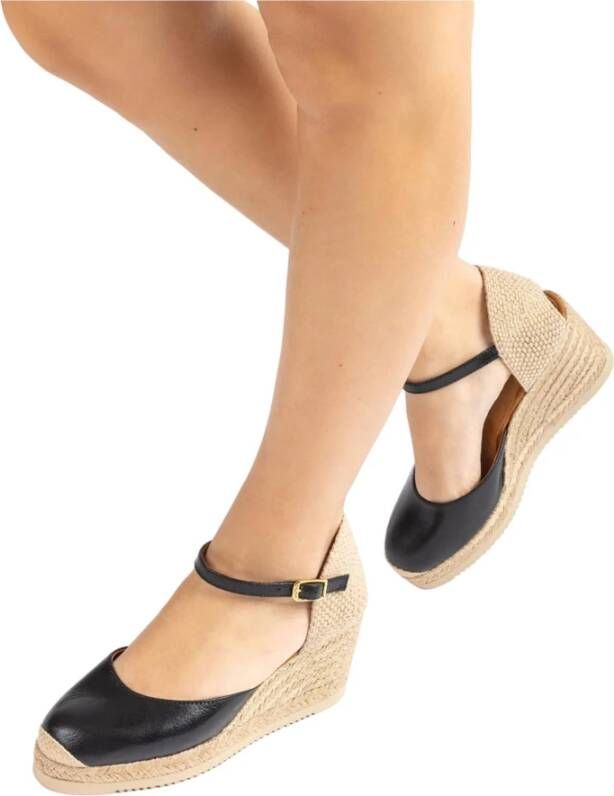 Unisa Casual Zwarte Leren Espadrilles Black Dames