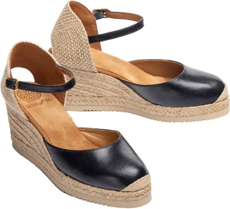 Unisa Casual Zwarte Leren Espadrilles Black Dames