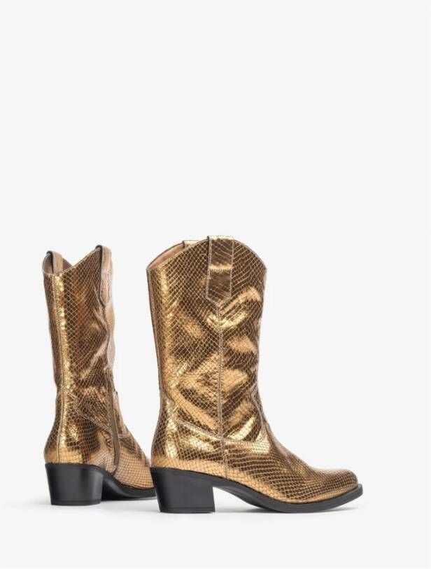 Unisa Metallic Leren Cowboy Laarzen met Dunne Tenen en 4 cm Hak Geel Dames