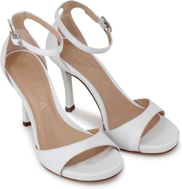 Unisa Verhoog je outfit met witleren hoge hak sandalen White Dames