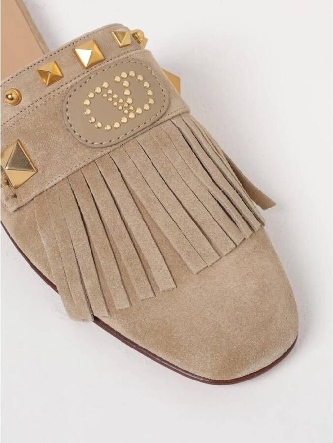 Valentino Garavani Beige Fringe Mules Suède Sandalen
